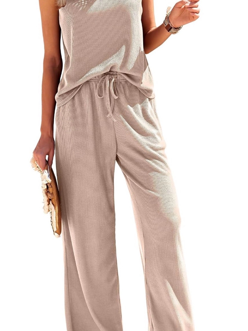 Women's Wide-Leg Drawstring Pants in Light Taupe